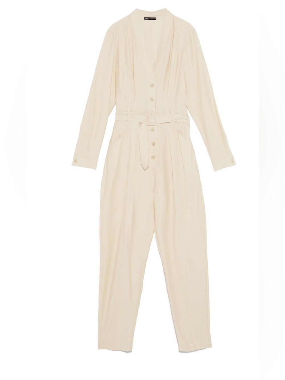 New! Zara Cream Long-Sleeve Belted Jumpsuit , Without Price Tag, Never Worn
